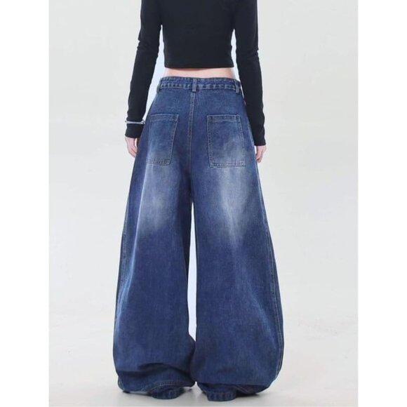 High Waisted Baggy Wide Leg Denim Jeans for Women and Men Casual Style - Picture 6 of 7